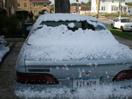 fake foam snow on car