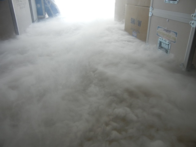 ice machine with dry ice  creating low lying smoke