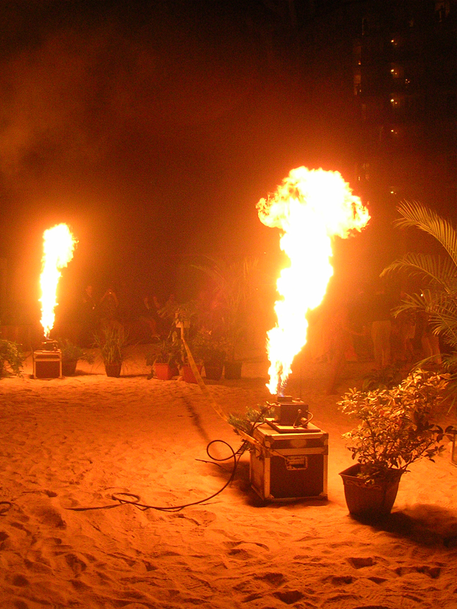 fireflys propane effects at a corporate party on the beach