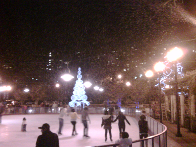 T 1000 filling the ice rink at a mall with fake snow blizzard