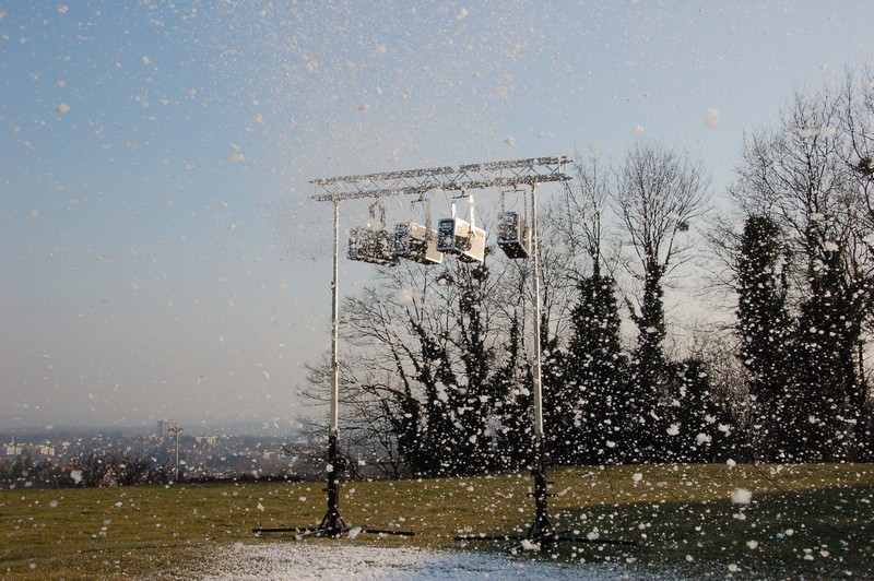 fake snow  machines  spraying snow