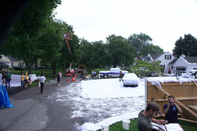 movie set with snow blankets