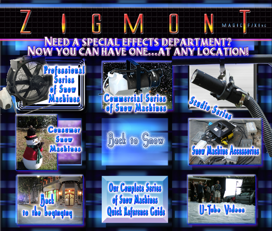 Snow Machine rental options with professional snow machine series, commerical snow machine series, consumers snow machines, TV and Hollywood studio series snow machines