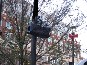 Snow machine on lamppost