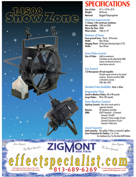 T1500 Blizzard snow machine  spec sheet