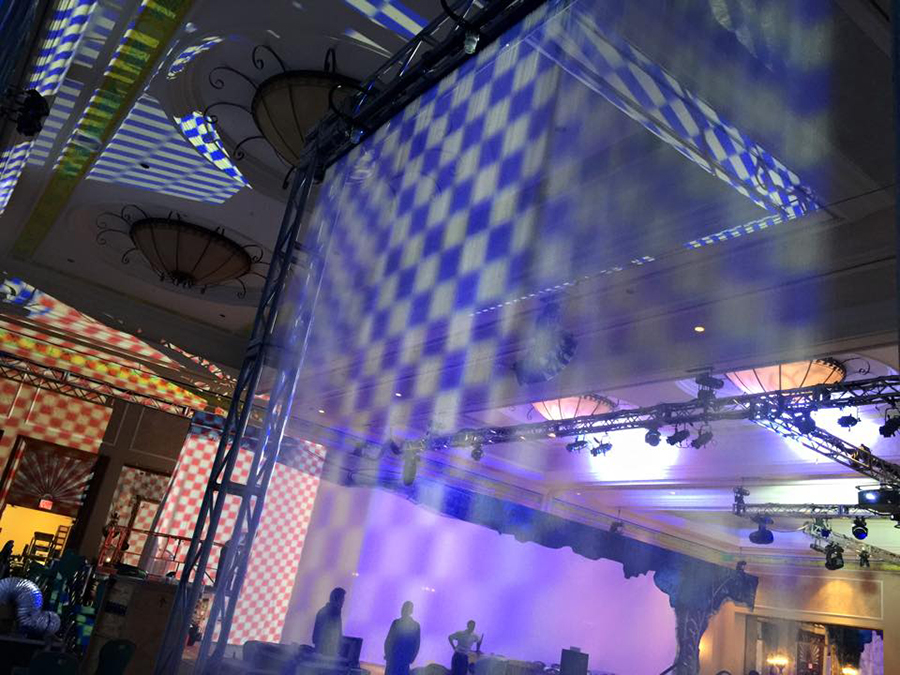 Tsunami Water Screen™ is a Water scrim, rain wall, video waterfall, water curtain, H2O screen, water curtain, projection screen.