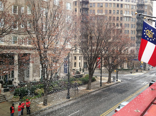 snow falling at Fox Theater for CBS movie permier