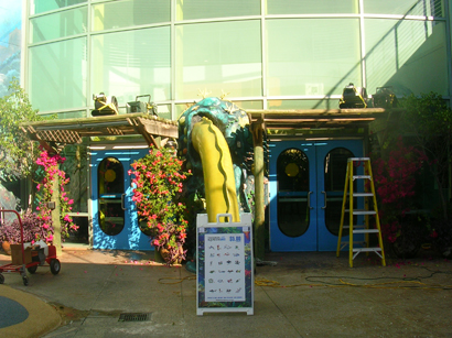 fake snow machines over door way
